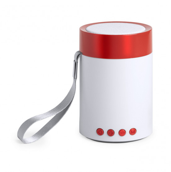 czerwony głośnik z nadrukiem logo