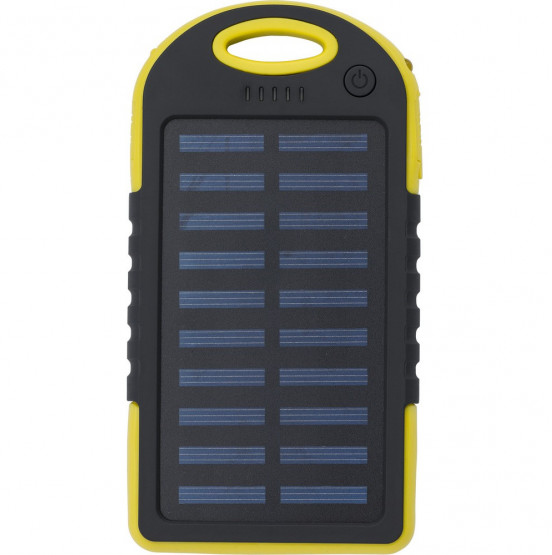 Żółty power bank reklamowy 4000 mAh, ładowarka słoneczna - żółty