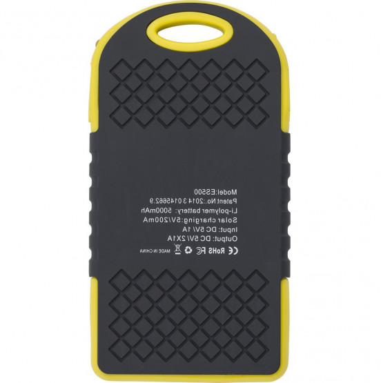 Żółty power bank reklamowy 4000 mAh, ładowarka słoneczna - żółty