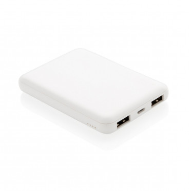 Biały power bank do nadruku logo 5000mAh, kiesonkowy rozmiar
