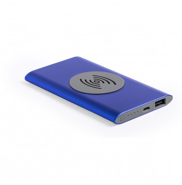 Bezprzewodowy 5W, power bank aluminiowy 4000 mAh,  niebieski kolor