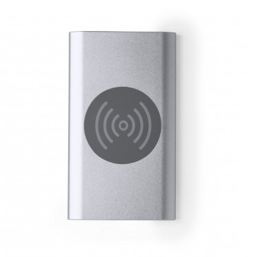 Bezprzewodowy power bank z nadrukiem logo 4000 mAh, ładowarka bezprzewodowa 5W- srebrny