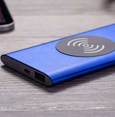 Bezprzewodowy power bank z nadrukiem logo 4000 mAh, ładowarka bezprzewodowa 5W- srebrny