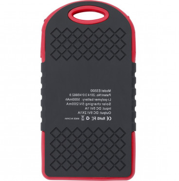 Poręczny power bank  z logo 4000 mAh, ładowarka słoneczna - czerwony